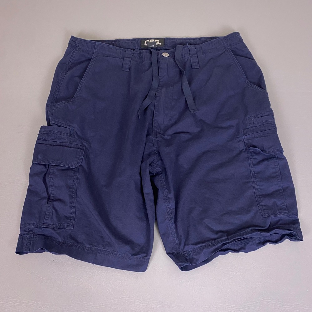 CSG Cargo Shorts Men's Size 40 Navy Blue Cotton Drawstring Utility 100% Cotton
